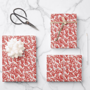 Feuille De Papier Cadeau Motif de corail rouge