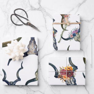 Feuille De Papier Cadeau Motif de cornes de cerf floral boho