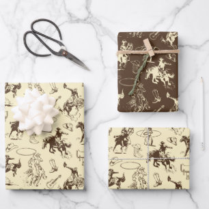 Feuille De Papier Cadeau Motif de cow-boy de rodéo chevaux western