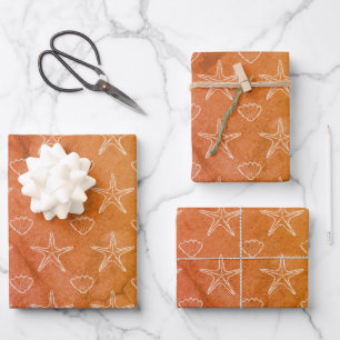 Feuille De Papier Cadeau Motif de croquis vintage Starfish Seashell