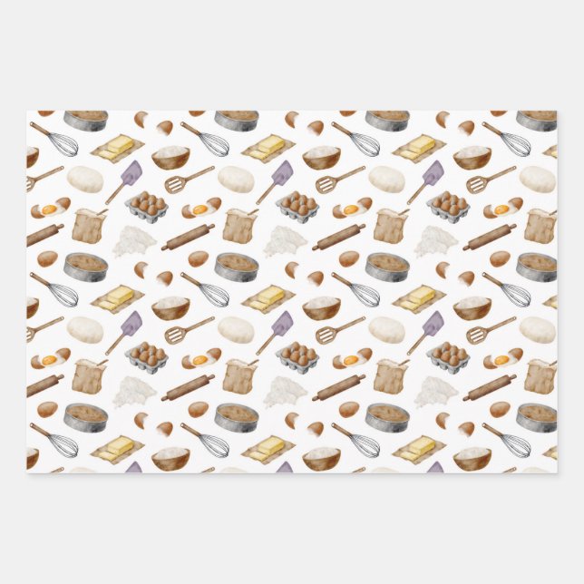 Feuille De Papier Cadeau Motif de cuisson aquarelle (Devant 3)