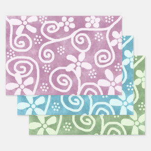 Feuille De Papier Cadeau Motif de découpage de fleurs tourbillonnantes mult