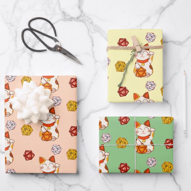 Feuille De Papier Cadeau Motif de dés de joueur de Maneki-neko (Recto)