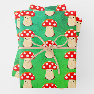 Feuille De Papier Cadeau Motif de dessin de champignons mignons