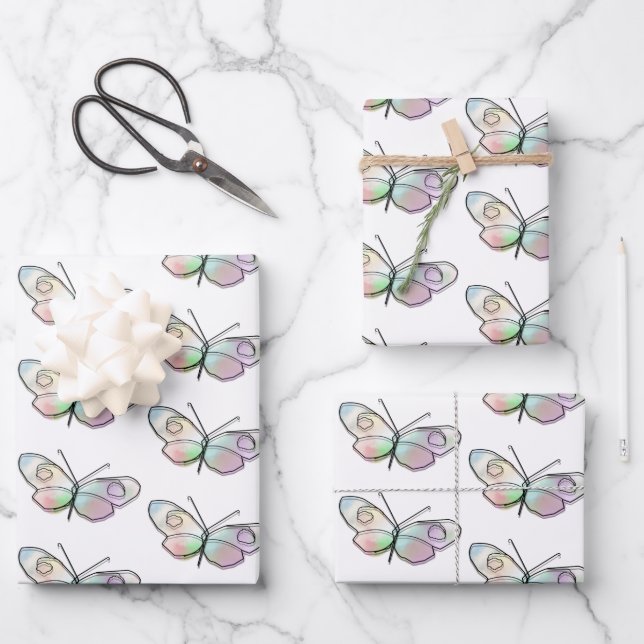 Feuille De Papier Cadeau Motif de dessin de papillon de fil (Recto)