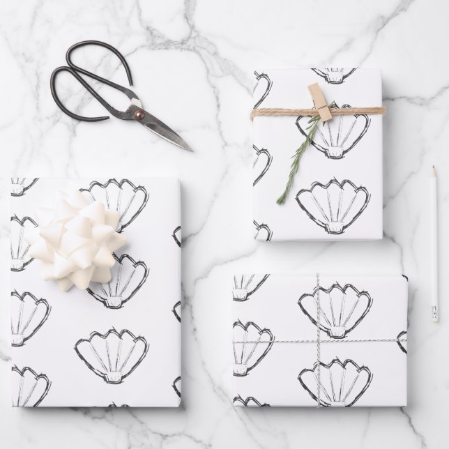 Feuille De Papier Cadeau Motif de dessin Esquisse de coquillage (Recto)