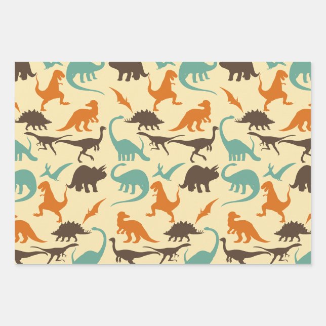 Feuille De Papier Cadeau Motif de Dinosaur Silhouette (Devant)
