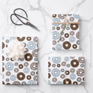 Feuille De Papier Cadeau Motif De Donuts, Donuts Bleus, Donuts Brown