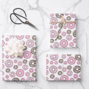 Feuille De Papier Cadeau Motif De Donuts, Donuts Roses, Donuts Blancs