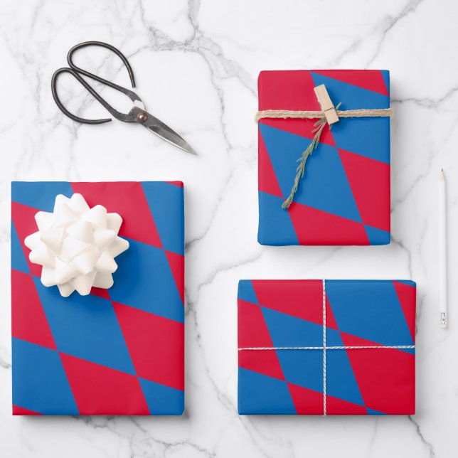 Feuille De Papier Cadeau Motif de drapeau diamant Bavière bleu et rouge (Recto)