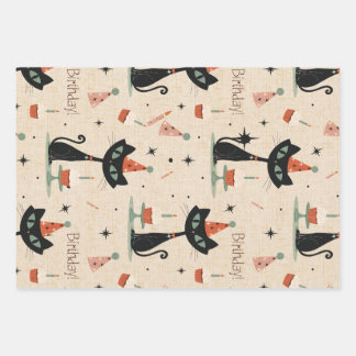 Feuille De Papier Cadeau Motif de fête d'anniversaire pour chat atomiqu