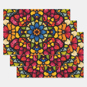 Feuille De Papier Cadeau Motif de fleur de mosaïque coloré Abstrait