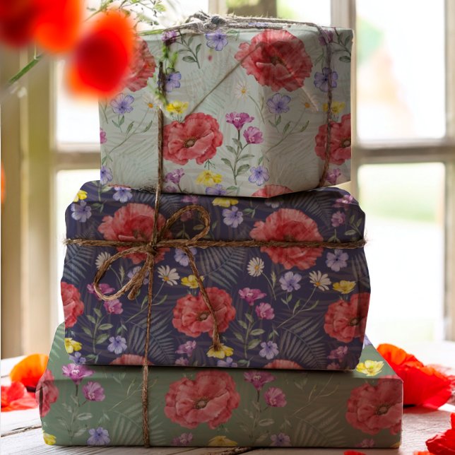 Feuille De Papier Cadeau Motif de fleur sauvage coloré à l'aquarelle Boho (Créateur téléchargé)