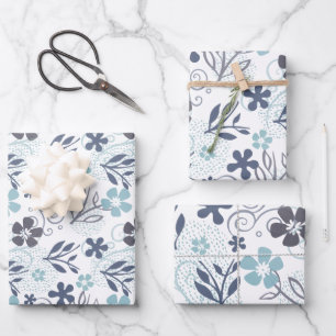 Feuille De Papier Cadeau Motif de fleurs bleues