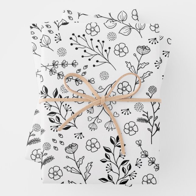 Feuille De Papier Cadeau Motif de fleurs botaniques et sauvages (En situation)