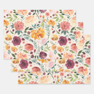 Feuille De Papier Cadeau Motif de fleurs d'automne vintage