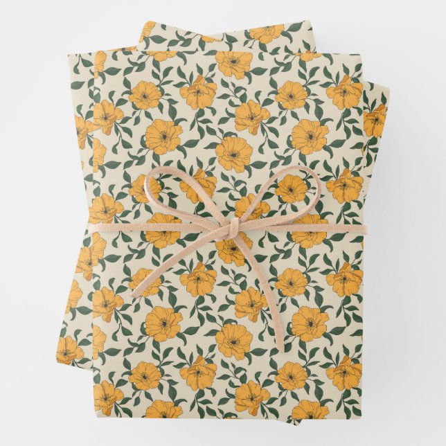 Feuille De Papier Cadeau Motif de fleurs de crapaud orange (En situation)