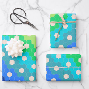 Feuille De Papier Cadeau Motif de fleurs géométriques d'hexagone à arc-e