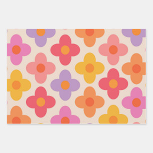 Feuille De Papier Cadeau Motif de fleurs hippie colorées rétro