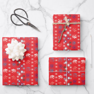 Feuille De Papier Cadeau Motif de flocon de neige moderne Red Christmas