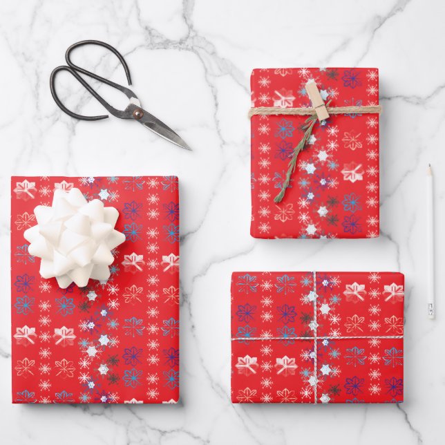 Feuille De Papier Cadeau Motif de flocon de neige moderne Red Christmas (Recto)