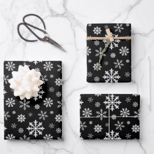 Feuille De Papier Cadeau Motif de flocon de neige noir et blanc Décoratif