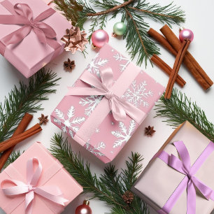 Feuille De Papier Cadeau motif de flocons de neige vintages rose et blanc