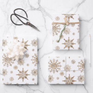 Feuille De Papier Cadeau Motif de flocons jaunes dorés