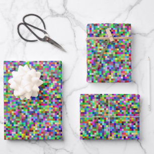 Feuille De Papier Cadeau Motif de fond de carrés de pixels colorés