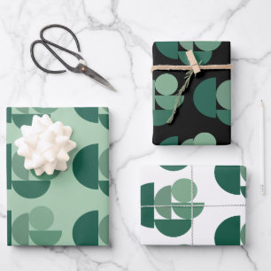 Feuille De Papier Cadeau Motif de formes géométriques élégantes vert sauge