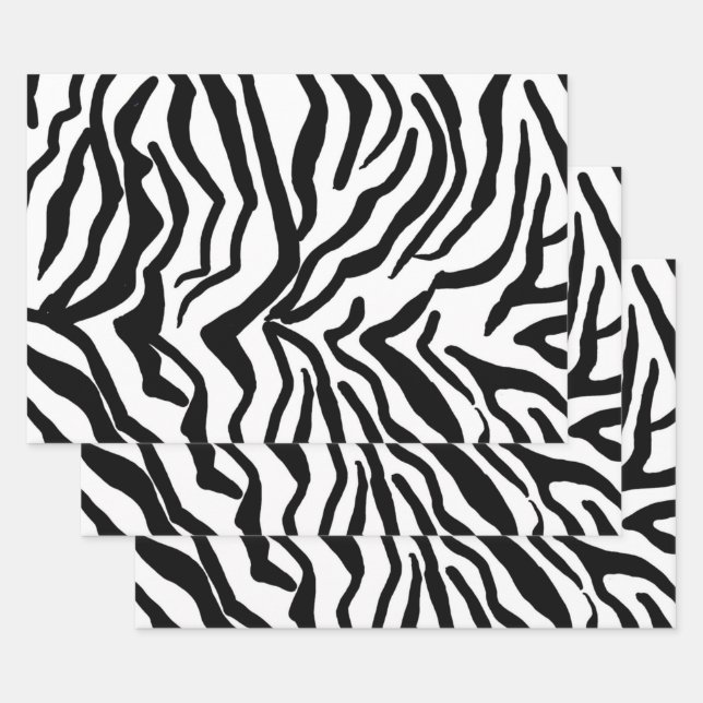 Feuille De Papier Cadeau Motif de fourrure noir et blanc Zebra (Lot)