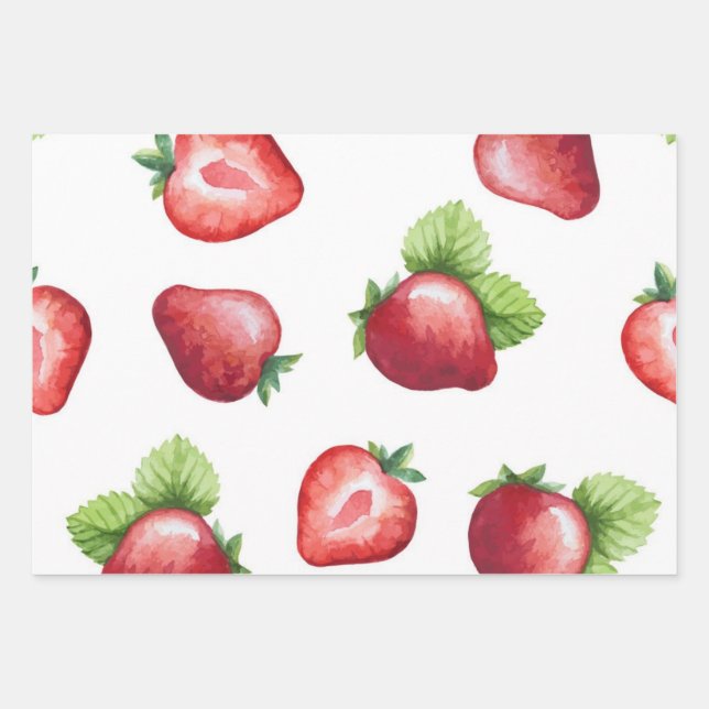 Feuille De Papier Cadeau Motif de fraises (Devant)