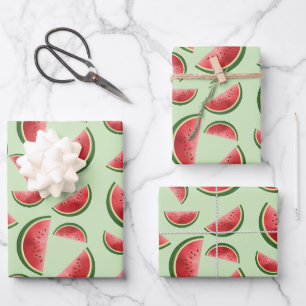 Feuille De Papier Cadeau Motif de fruit pastèque sur fond vert