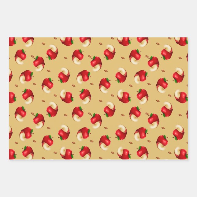 Feuille De Papier Cadeau Motif de fruits à pomme  (Devant)
