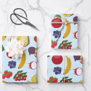 Feuille De Papier Cadeau Motif de fruits d'été coloré