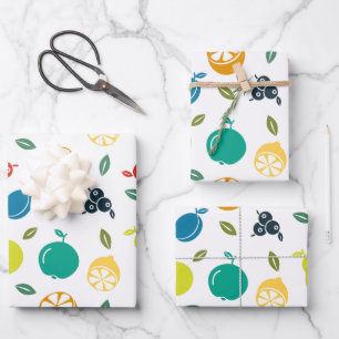 Feuille De Papier Cadeau Motif de fruits, Plum, Orange, Citron, Poire, Pomm