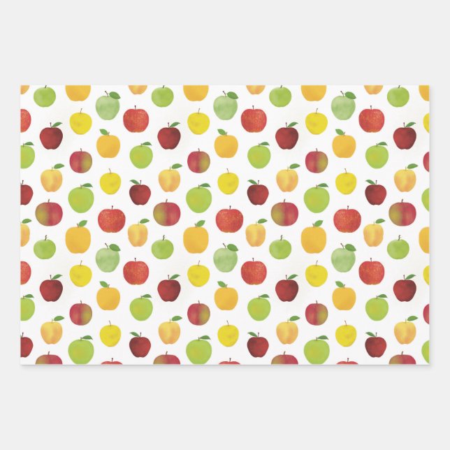 Feuille De Papier Cadeau Motif de fruits rouges et verts des pommes (Devant 2)