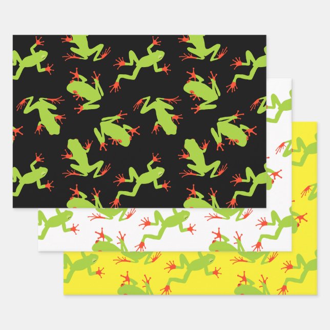 Feuille De Papier Cadeau Motif de grenouille à arbre vert (Lot)