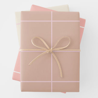 Feuille De Papier Cadeau Motif de grille en beige chaud et carreaux minimal