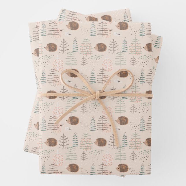 Feuille De Papier Cadeau Motif de hérisson de bois mignon (En situation)
