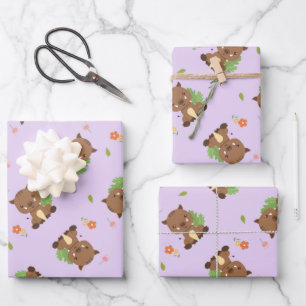 Feuille De Papier Cadeau Motif de hérisson marron mignon pastel violet