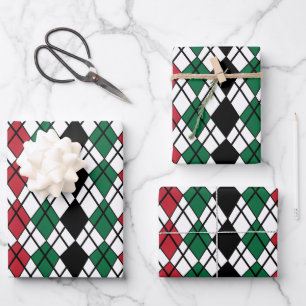 Feuille De Papier Cadeau Motif de Jacquard rouge vert noir