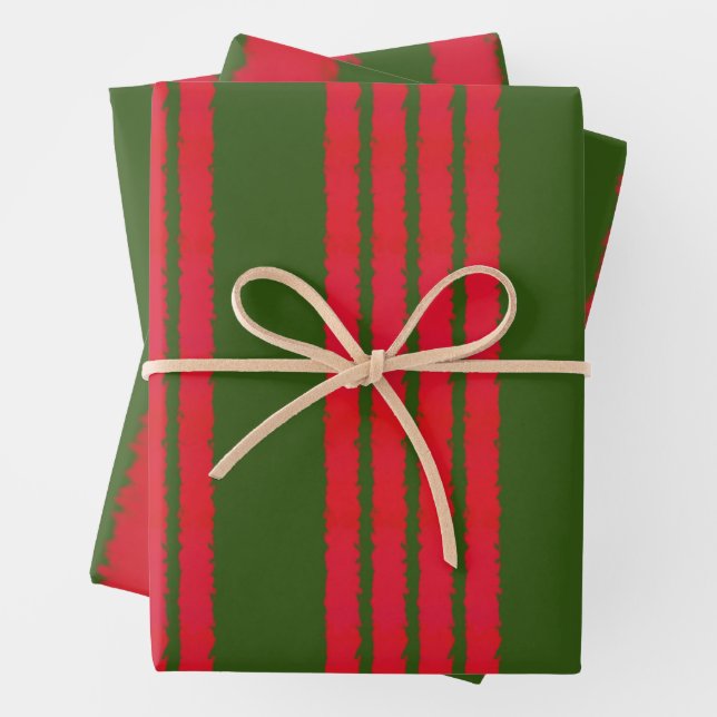 Feuille De Papier Cadeau Motif de la bande de points vert rouge (En situation)
