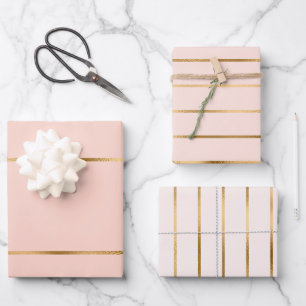 Feuille De Papier Cadeau Motif de la bande dorée des Faux roses