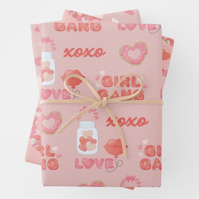 Feuille De Papier Cadeau Motif de la fête des Galentines (En situation)