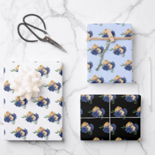 Feuille De Papier Cadeau Motif de la Marine des fleurs bleues et de la verd