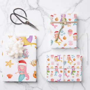 Feuille De Papier Cadeau Motif de la sirène de Noël