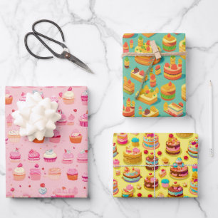 Feuille De Papier Cadeau Motif de la soirée Cupcake d'esthétique rétro et V
