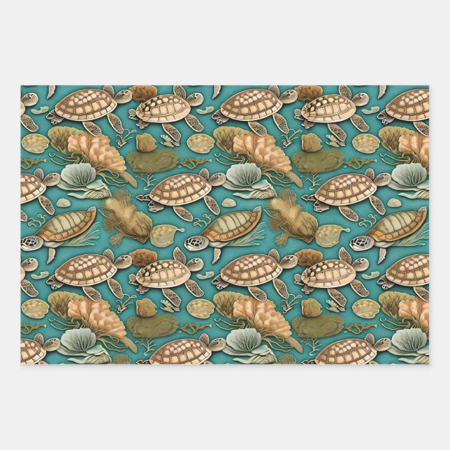 Feuille De Papier Cadeau Motif de la tortue no1 (Devant)