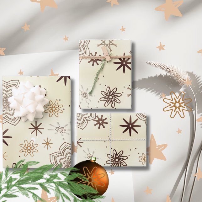 Feuille De Papier Cadeau Motif de l'étoile d'or d'ivoire (Ivory Gold Star pattern Wrapping Paper Sheets)